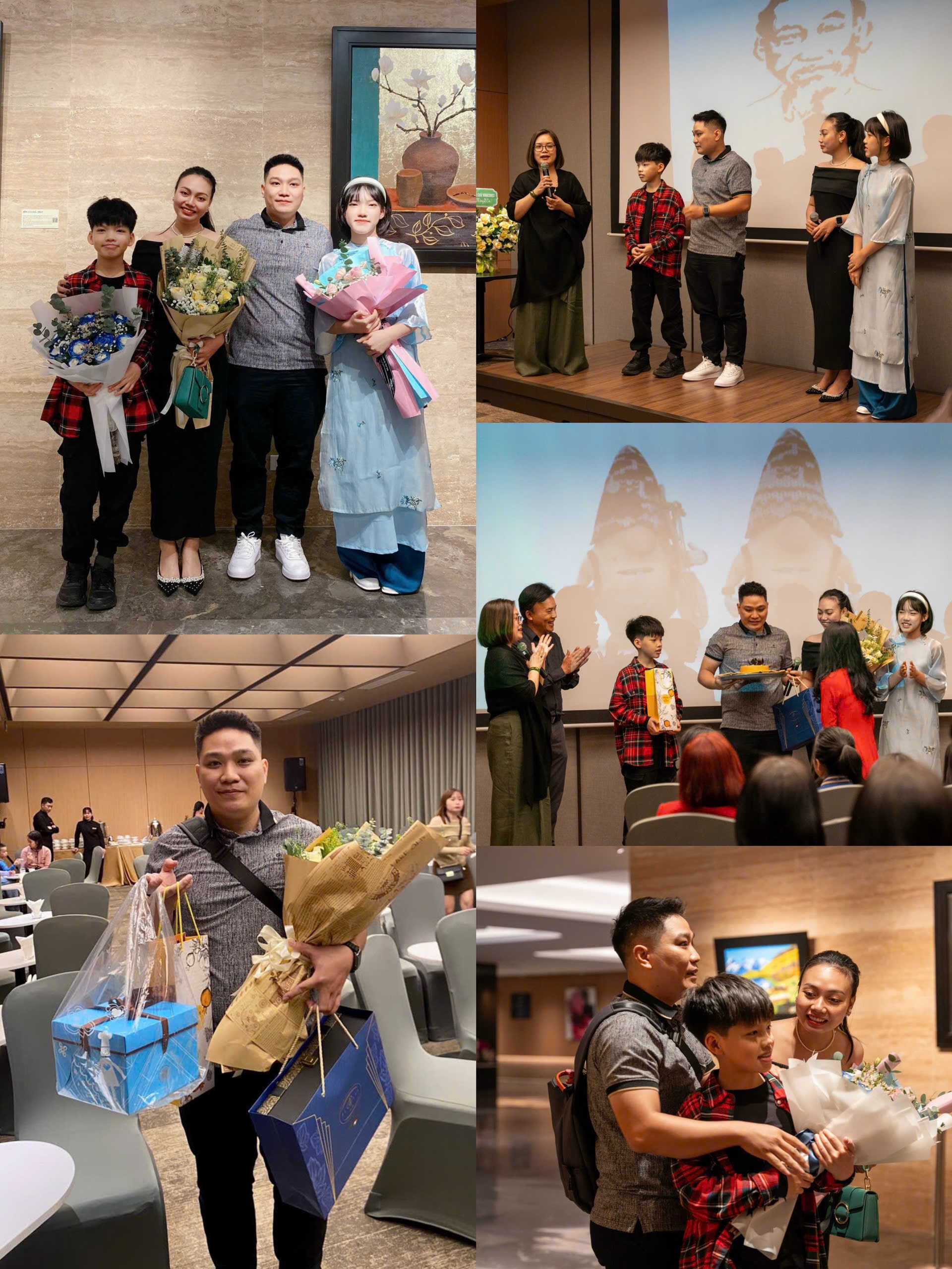 Thầy giáo Sơn Tùng tại buổi triển lãm thành công rực rỡ của hai bạn học viên