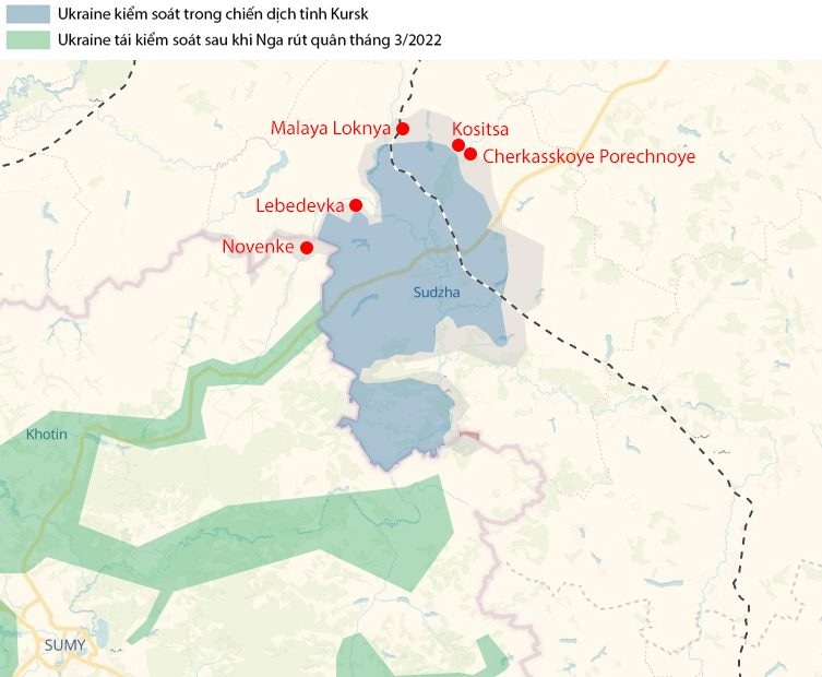 Các làng mà Nga tuyên bố kiểm soát trong ngày 9/3. Đồ họa: DeepState