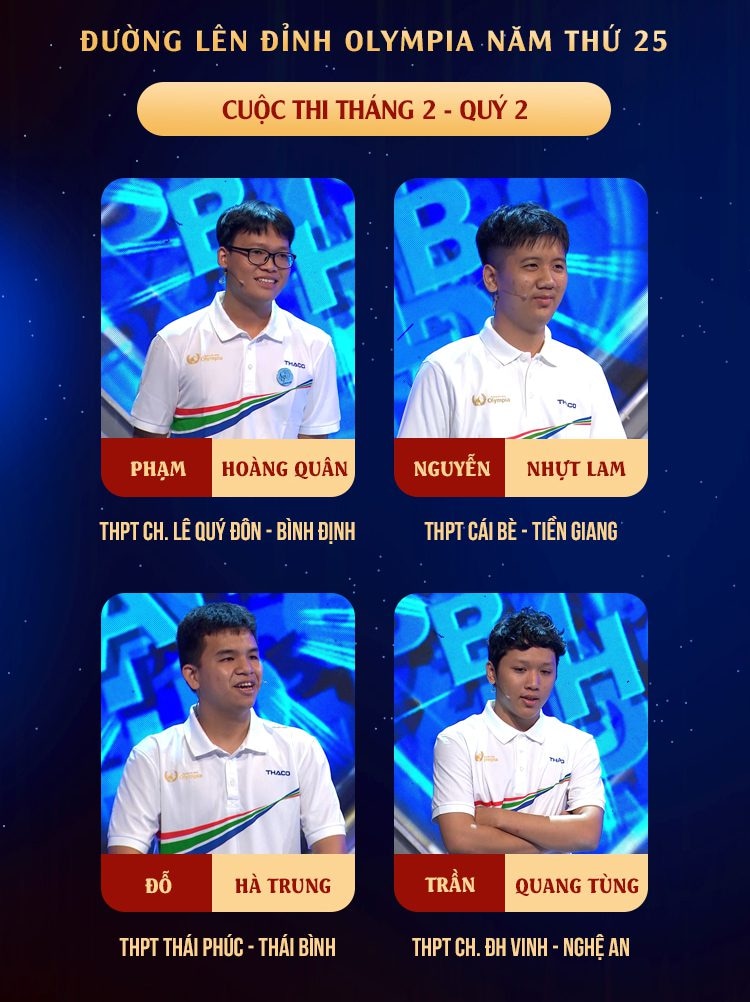 Bốn nam sinh xuất sắc nhất Tháng 2, Quý 2. Nguồn: Fanpage Đường Lên Đỉnh Olympia