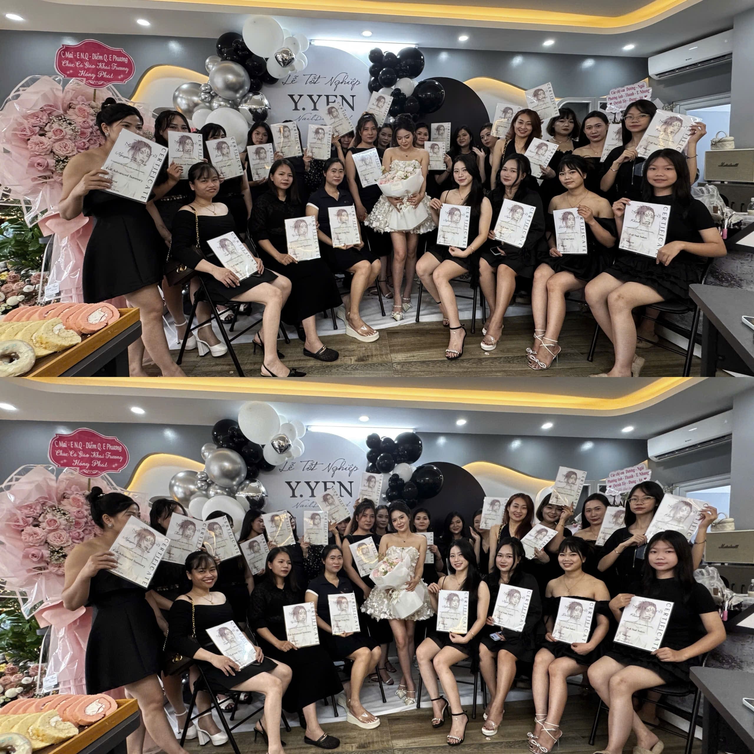 Vũ Thị Yến cùng học viên trong ngày hoàn thành khóa học