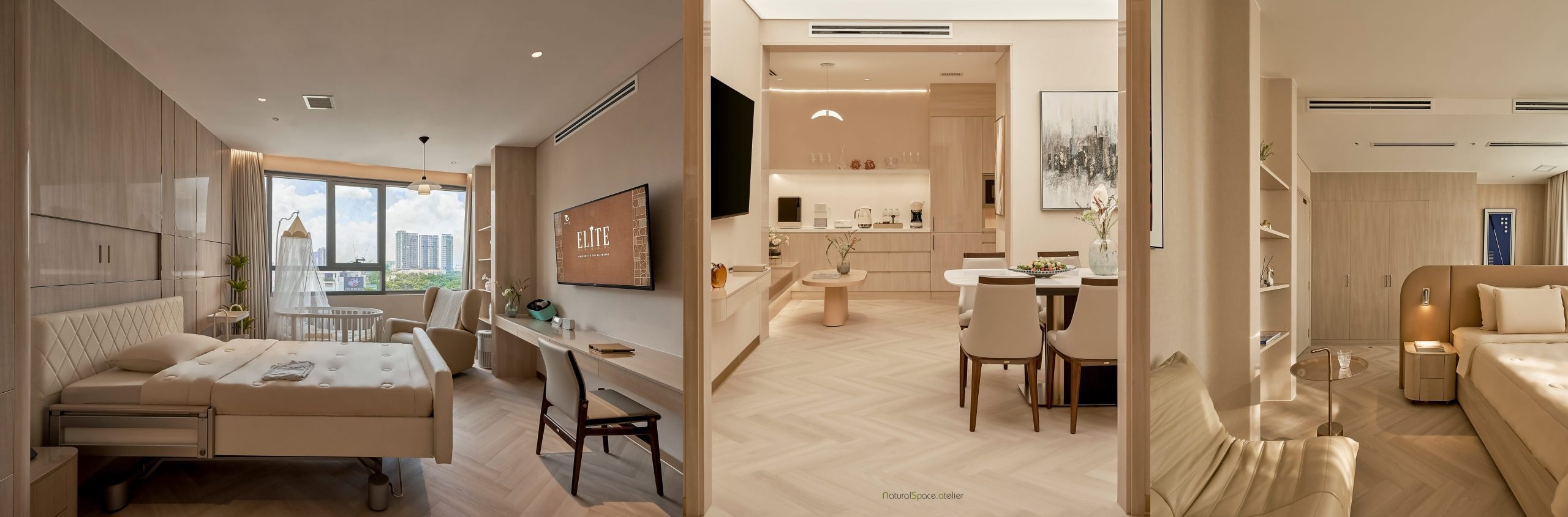The Elite #1, bệnh viện Phương Nam - với các không gian phòng sinh hoạt, phòng sản phụ và phòng người thân.